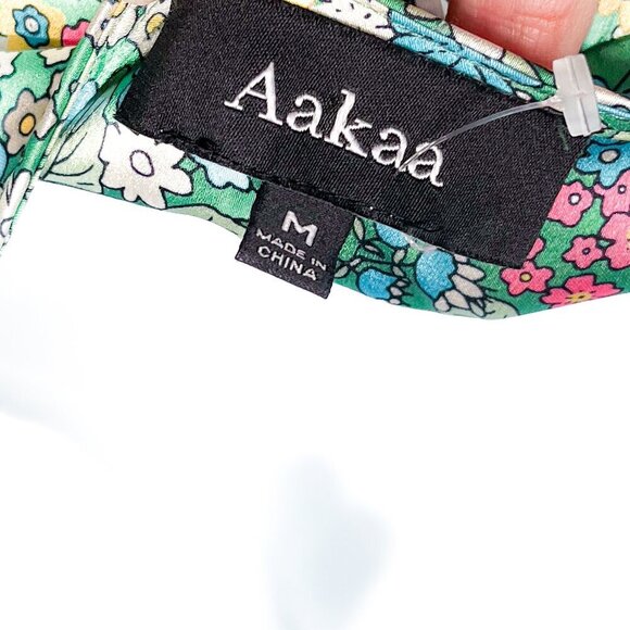 Aakaa Finding My Passion Floral Print Ruffle Wrap Dress Mini Medium Satin - Picture 9 of 10